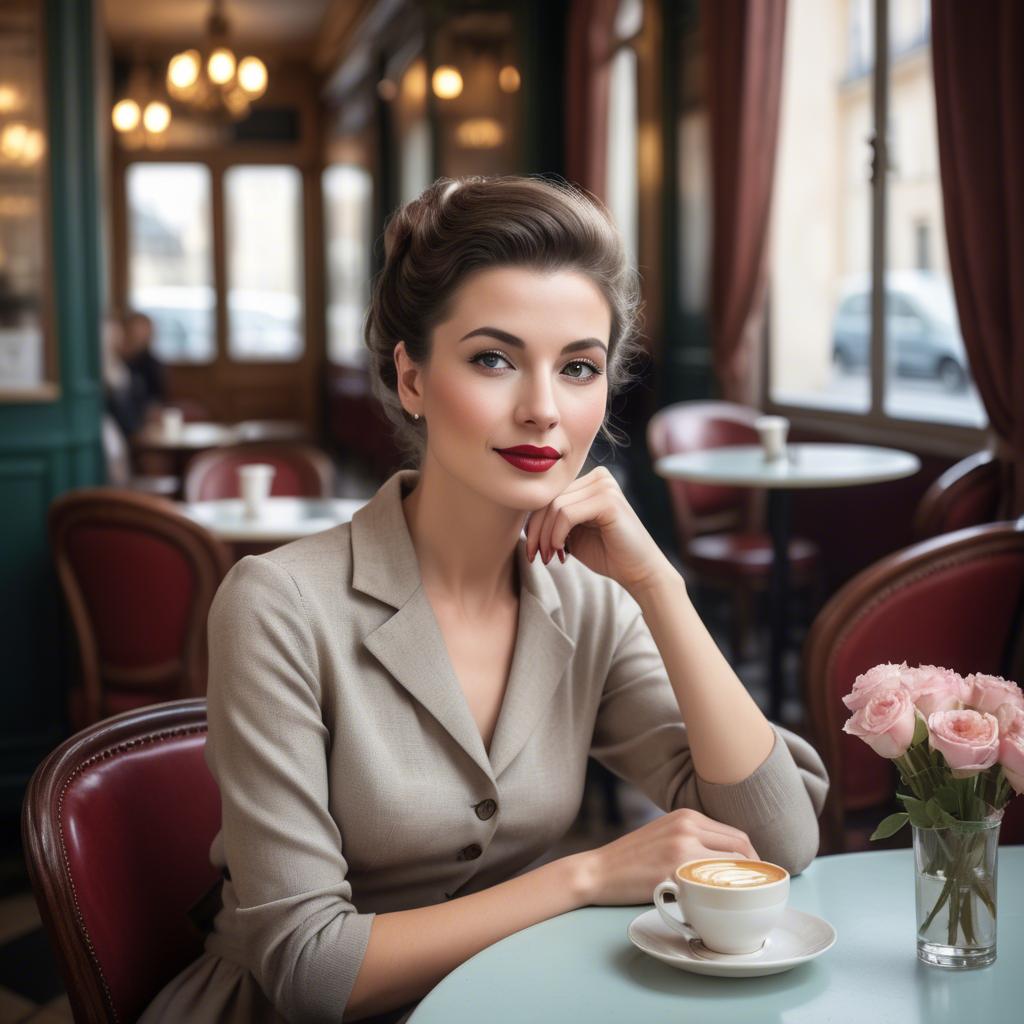 A stunning image of elegant woman in a vintage parisian cafe.