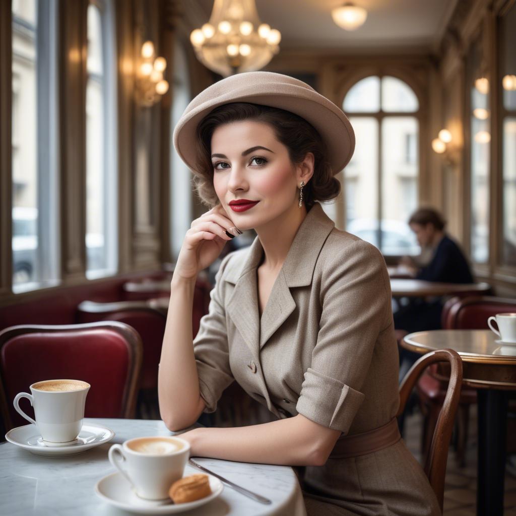 A stunning image of elegant woman in a vintage parisian cafe.