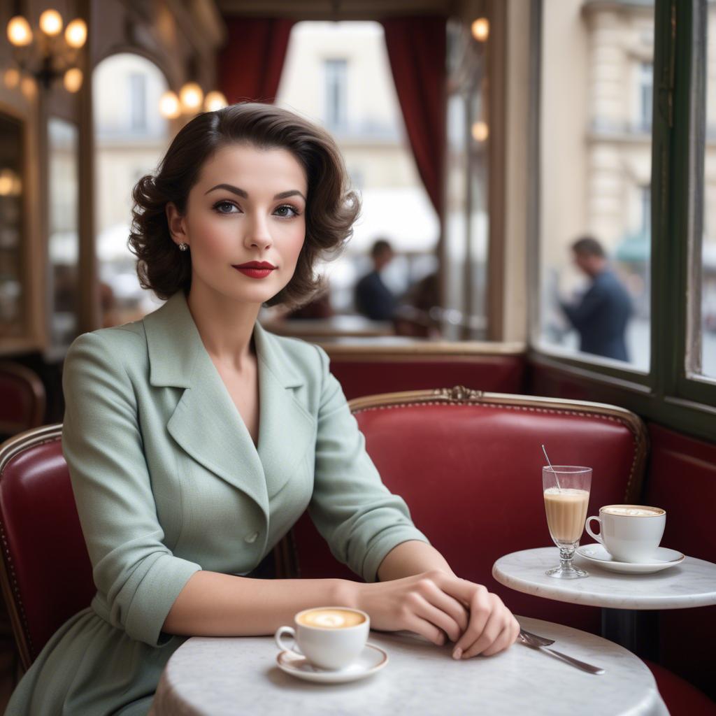 A stunning image of elegant woman in a vintage parisian cafe.