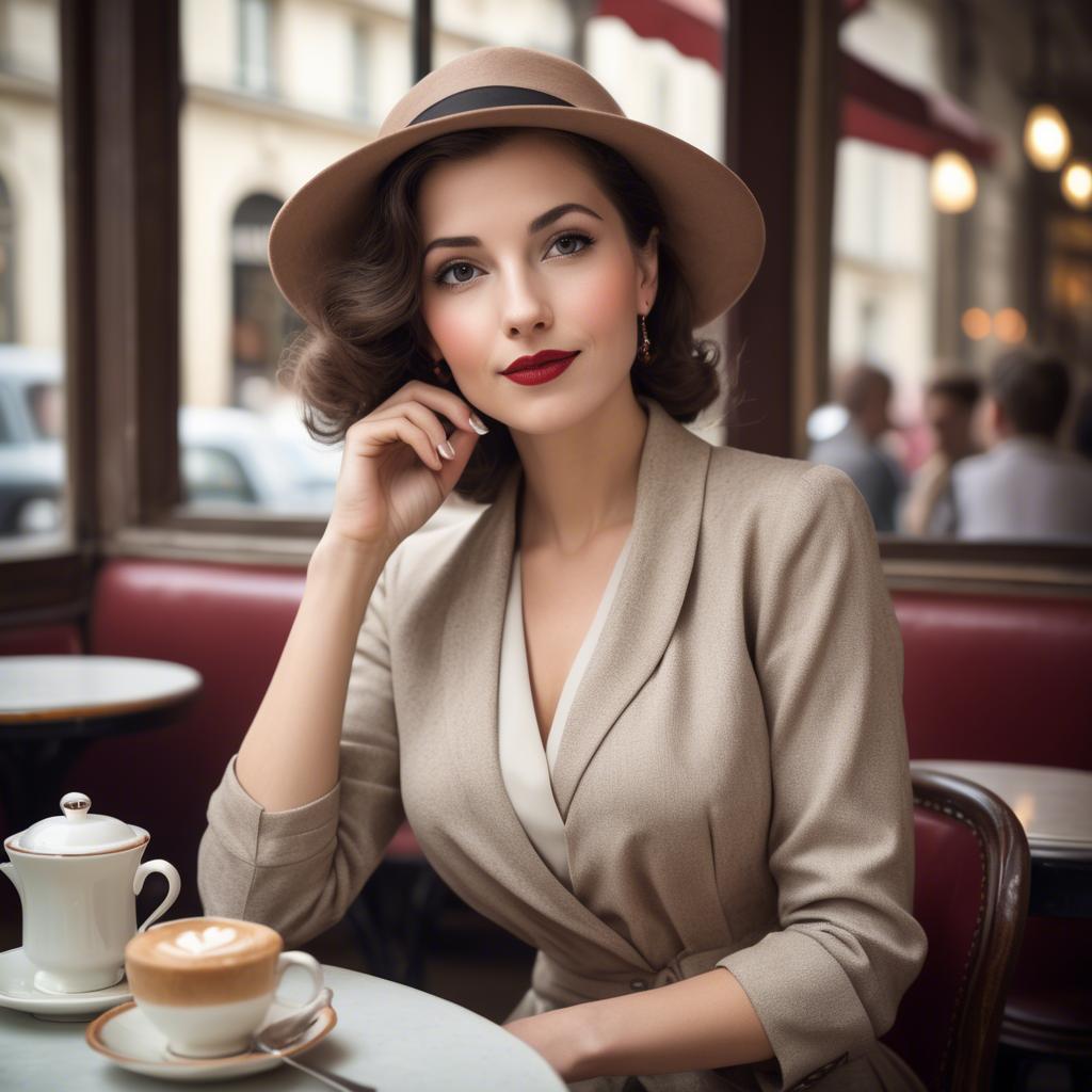 A stunning image of elegant woman in a vintage parisian cafe.