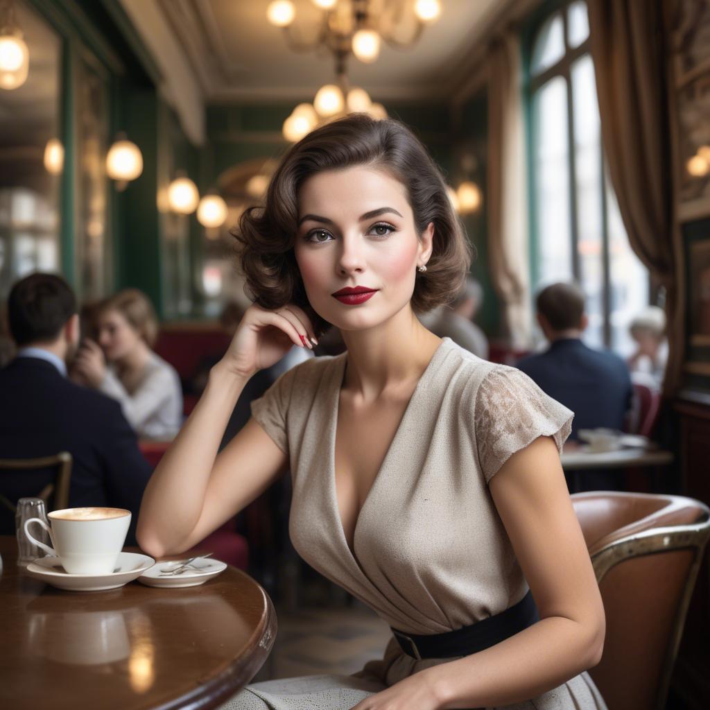A stunning image of elegant woman in a vintage parisian cafe.