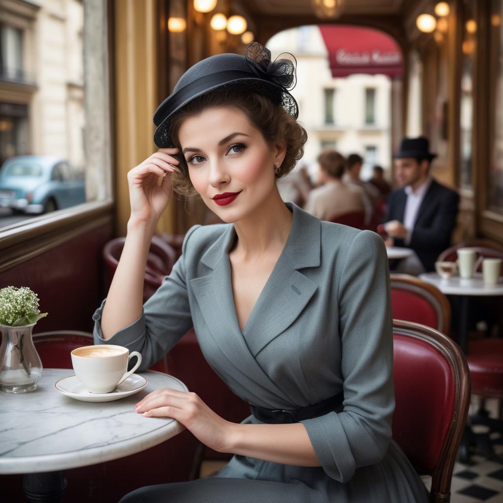 A stunning image of elegant woman in a vintage parisian cafe.