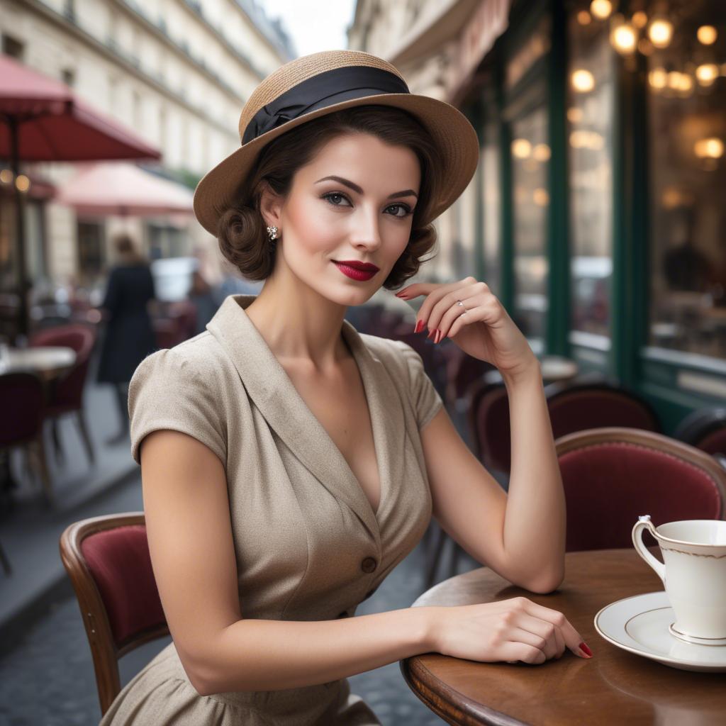 A stunning image of elegant woman in a vintage parisian cafe.