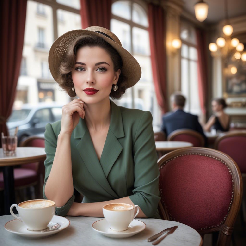 A stunning image of elegant woman in a vintage parisian cafe.