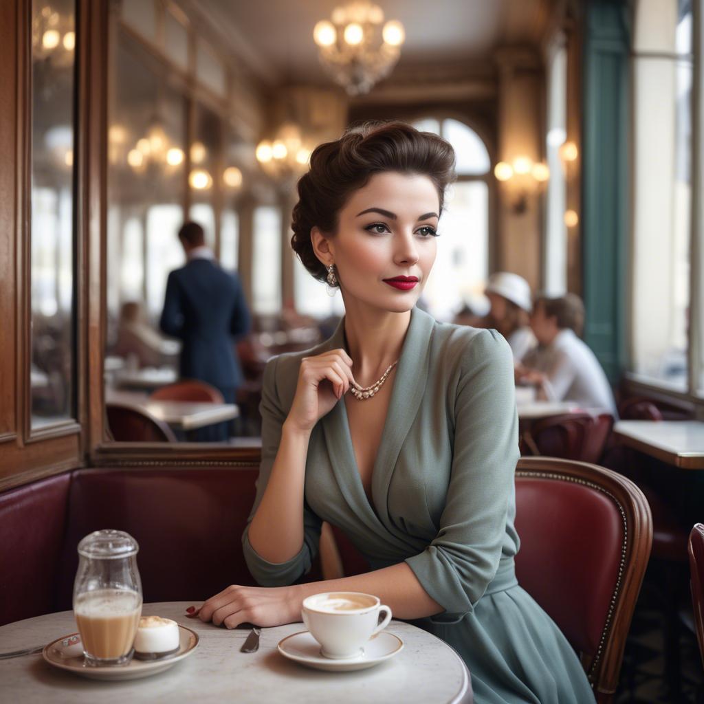 A stunning image of elegant woman in a vintage parisian cafe.