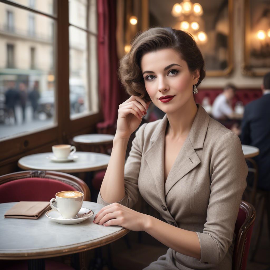 A stunning image of elegant woman in a vintage parisian cafe.