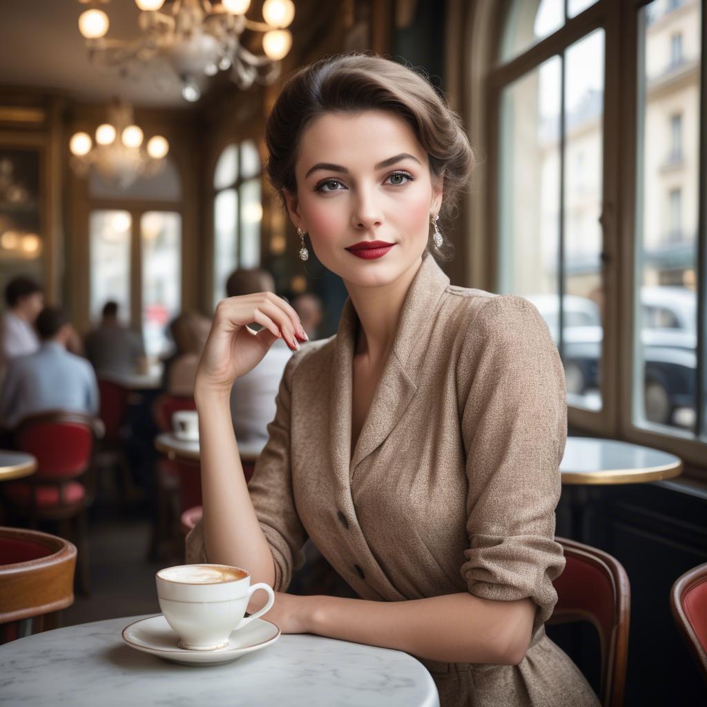A stunning image of elegant woman in a vintage parisian cafe.