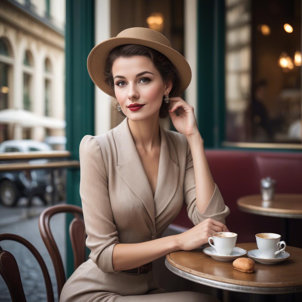 A stunning image of elegant woman in a vintage parisian cafe.