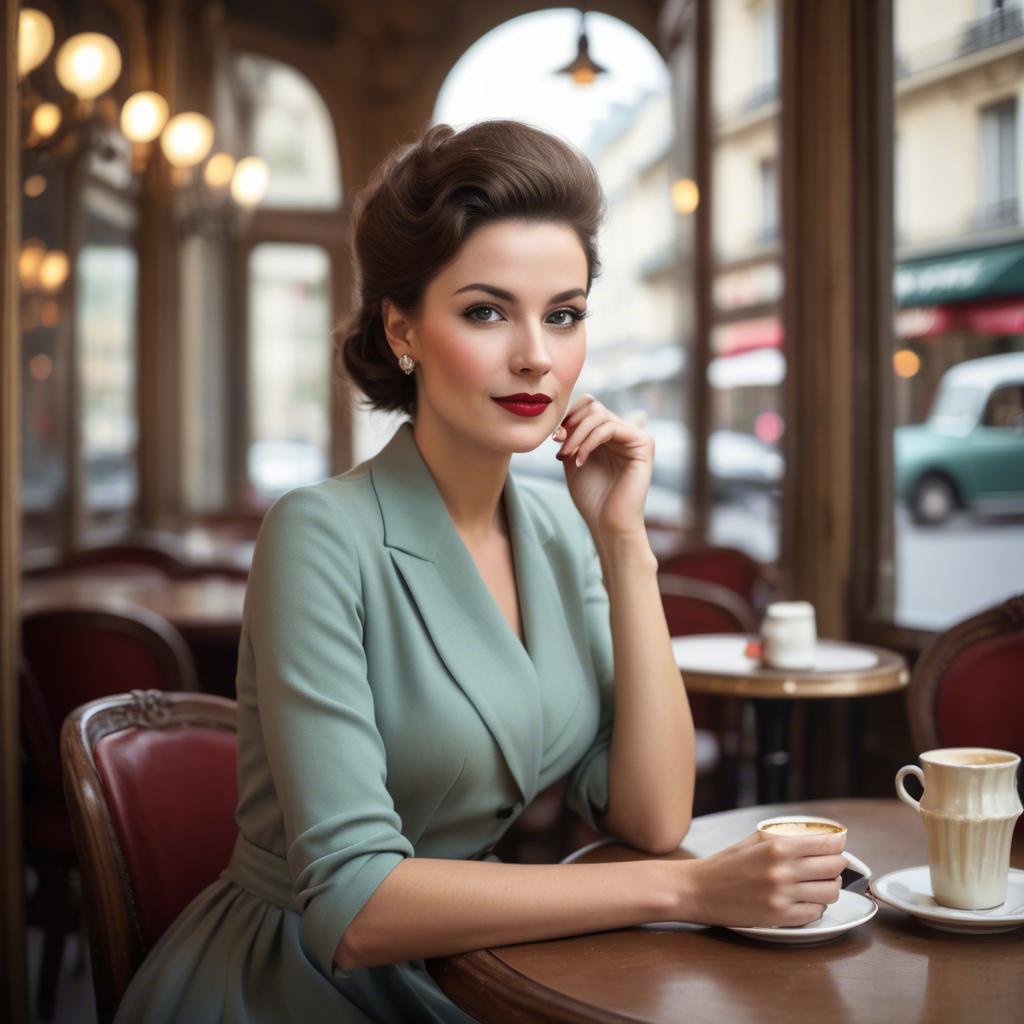 A stunning image of elegant woman in a vintage parisian cafe.