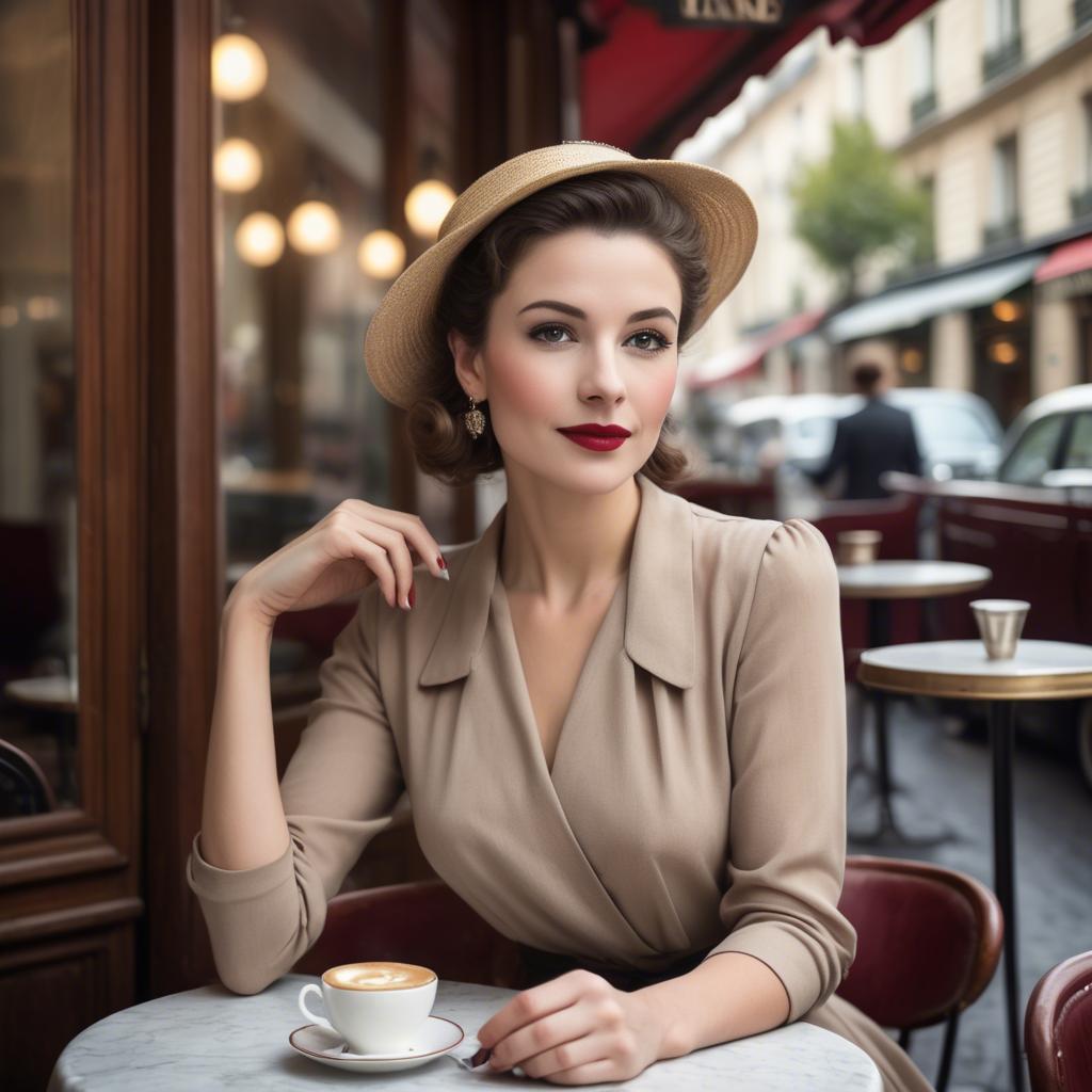 A stunning image of elegant woman in a vintage parisian cafe.