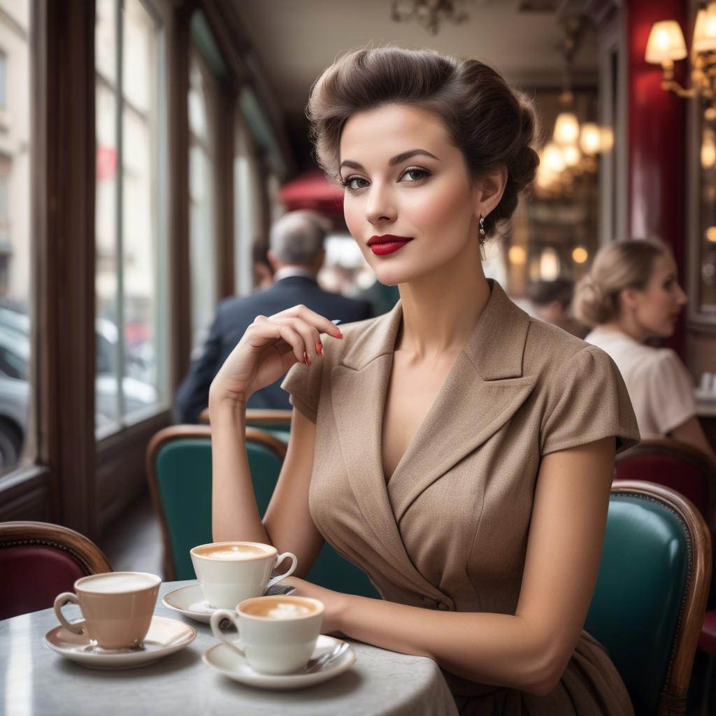 A stunning image of elegant woman in a vintage parisian cafe.
