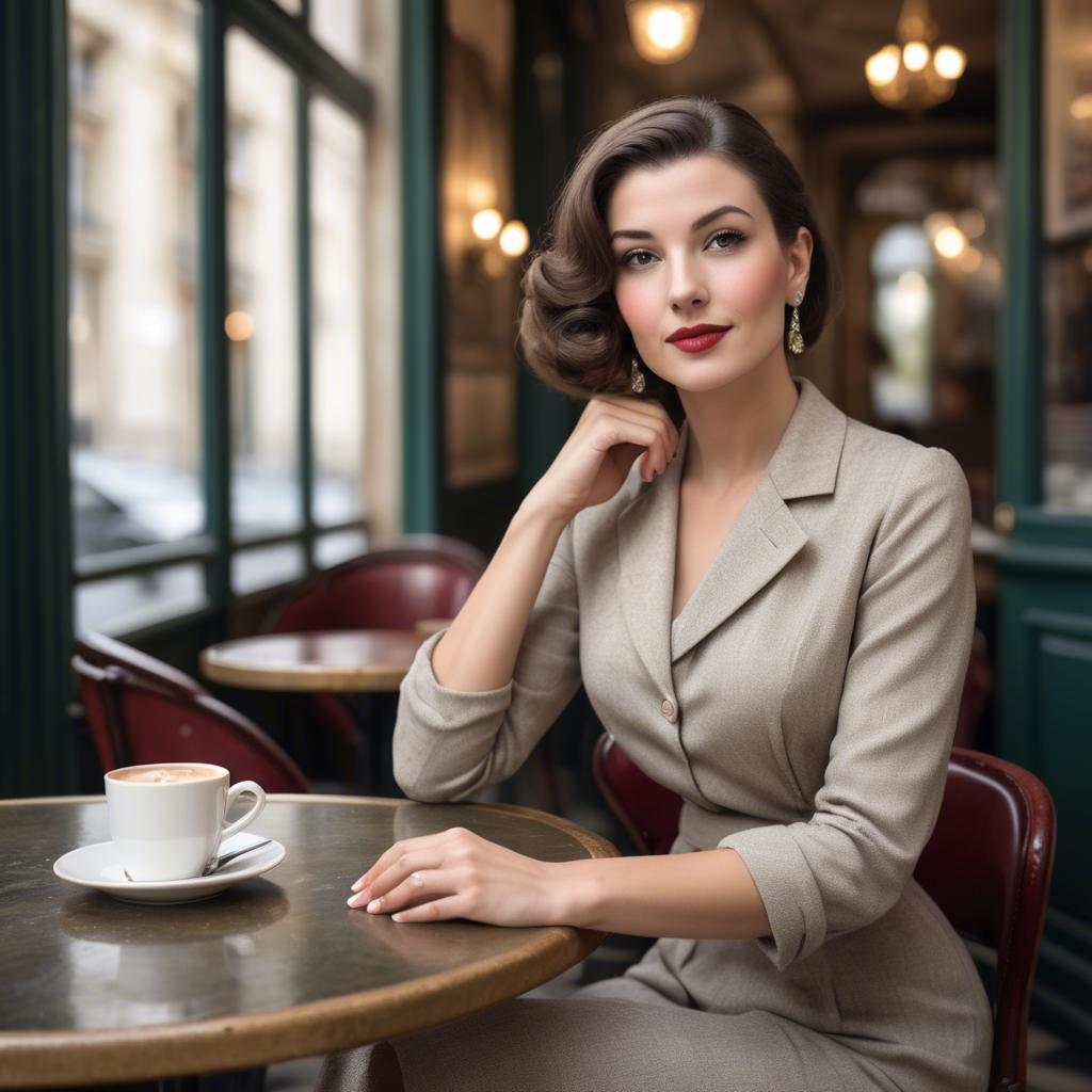 A stunning image of elegant woman in a vintage parisian cafe.