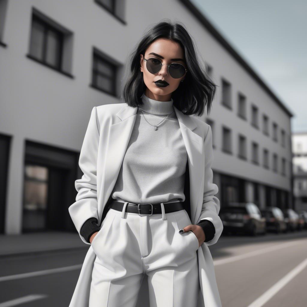 A stunning image of fashionable girl in a trendy monochrome outfit.