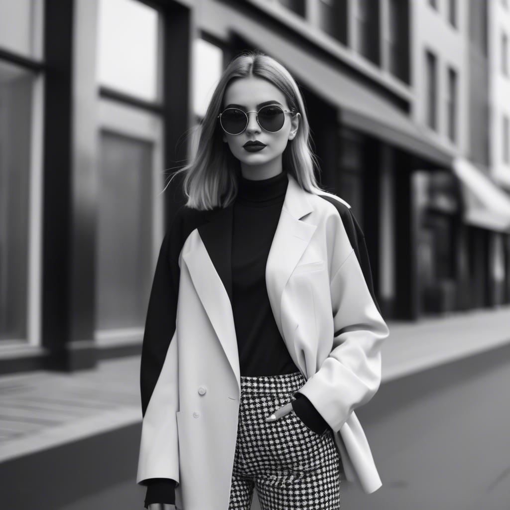 A stunning image of fashionable girl in a trendy monochrome outfit.