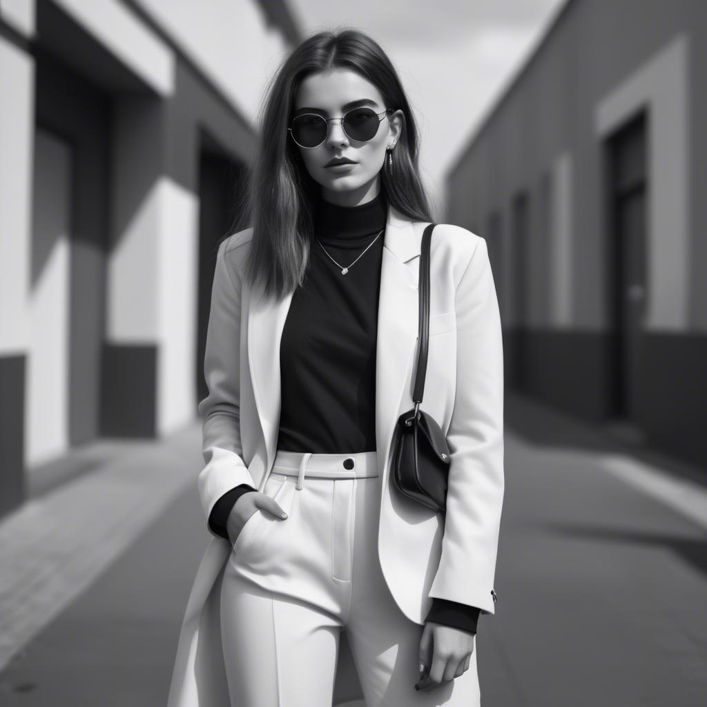 A stunning image of fashionable girl in a trendy monochrome outfit.