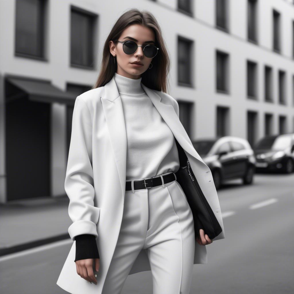 A stunning image of fashionable girl in a trendy monochrome outfit.
