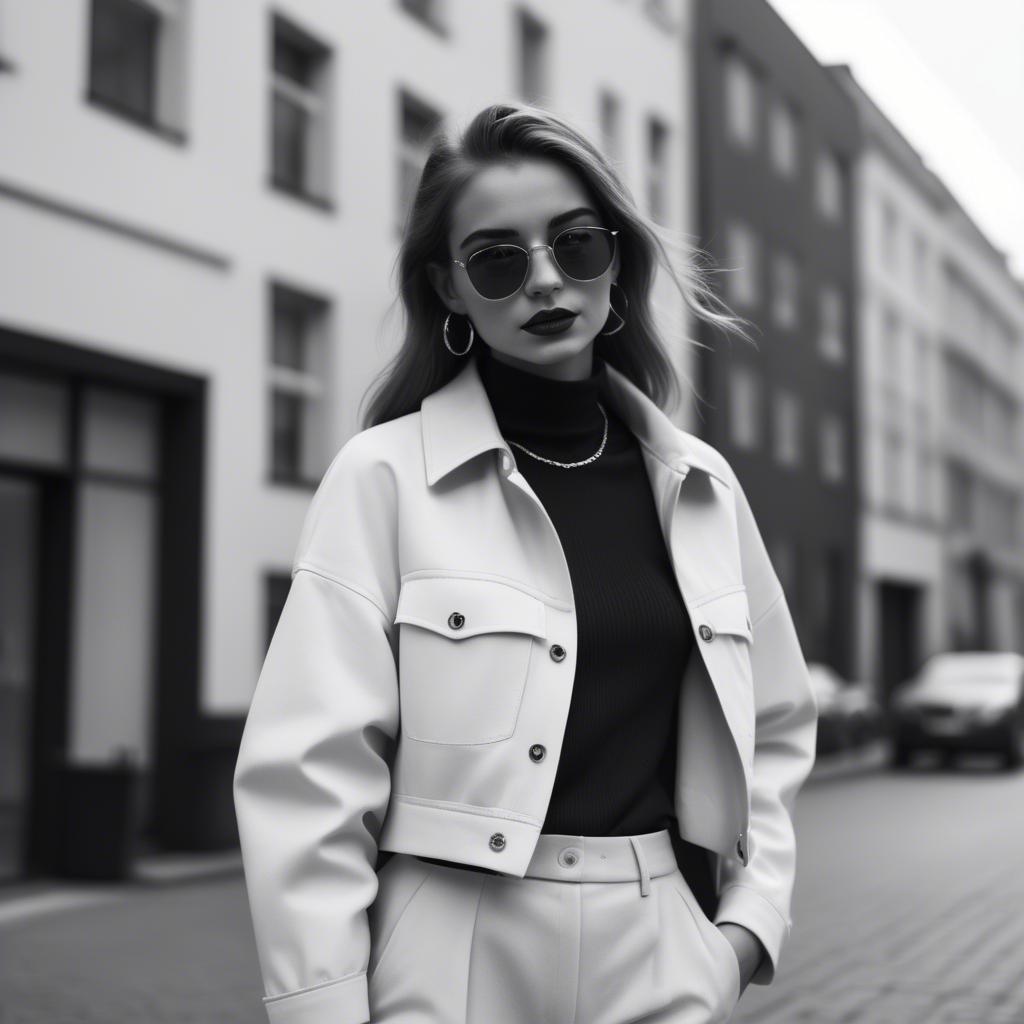A stunning image of fashionable girl in a trendy monochrome outfit.