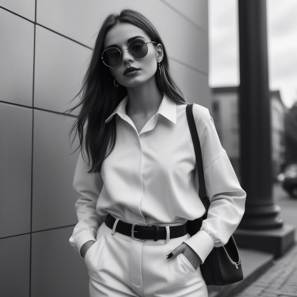 A stunning image of fashionable girl in a trendy monochrome outfit.