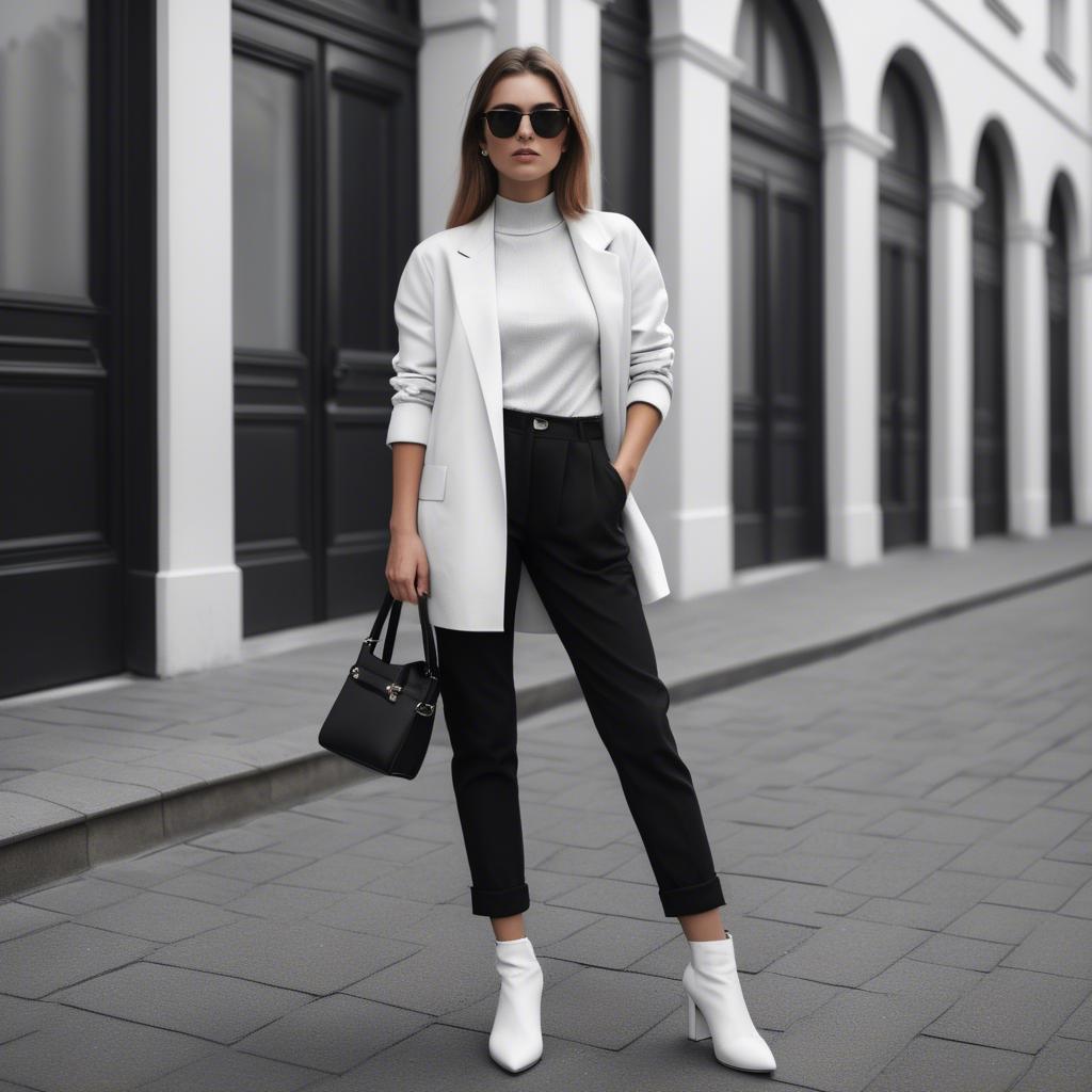 A stunning image of fashionable girl in a trendy monochrome outfit.