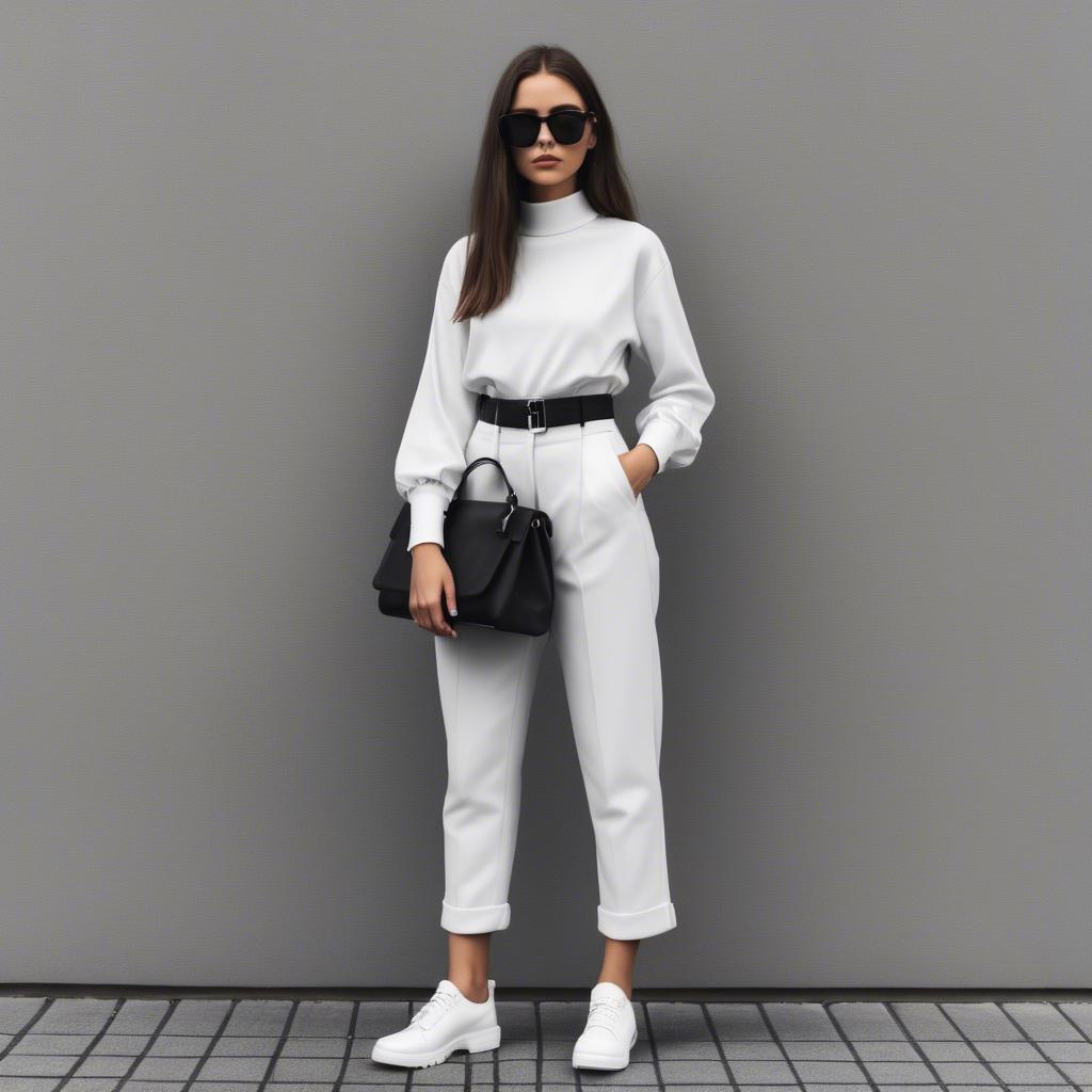 A stunning image of fashionable girl in a trendy monochrome outfit.