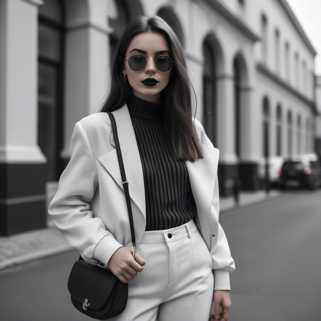 A stunning image of fashionable girl in a trendy monochrome outfit.