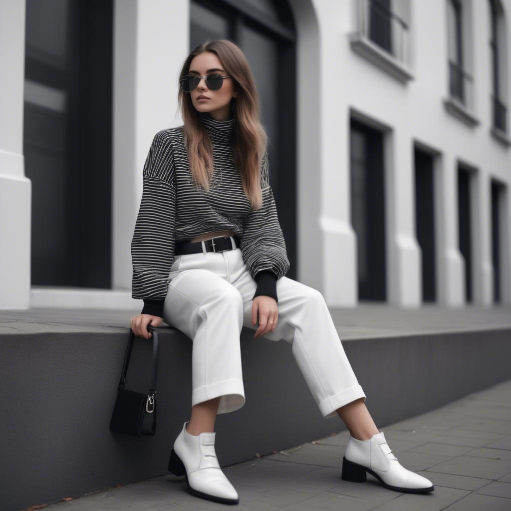 A stunning image of fashionable girl in a trendy monochrome outfit.