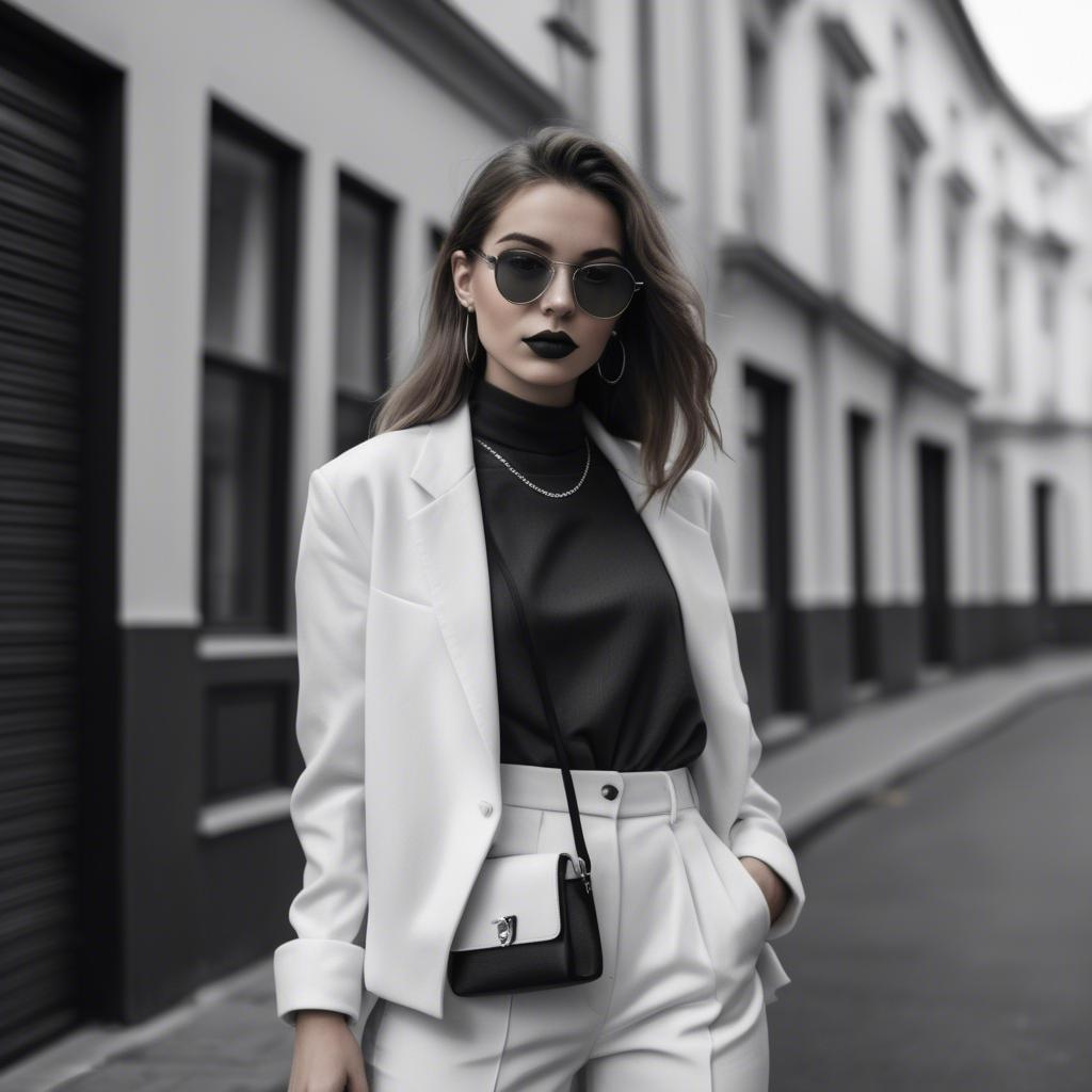 A stunning image of fashionable girl in a trendy monochrome outfit.
