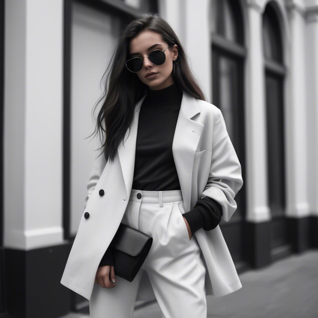 A stunning image of fashionable girl in a trendy monochrome outfit.