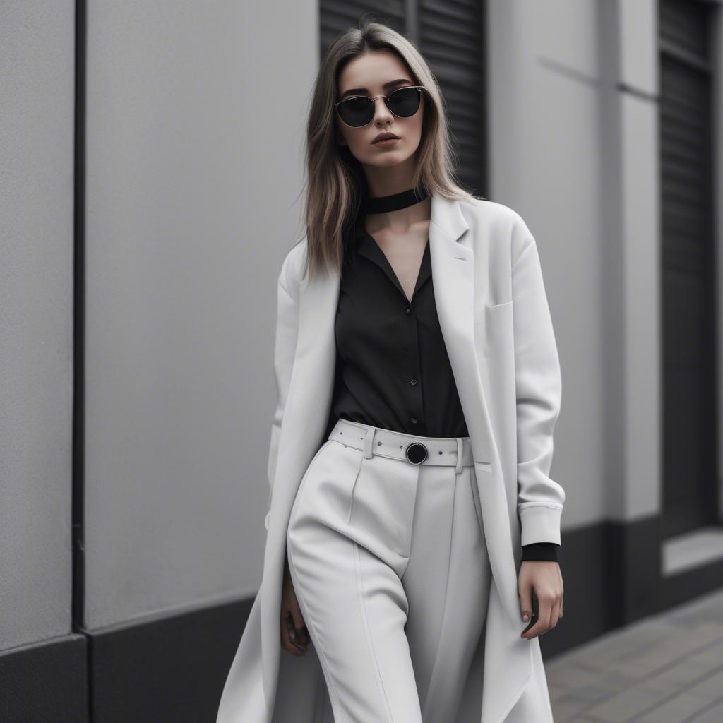 A stunning image of fashionable girl in a trendy monochrome outfit.