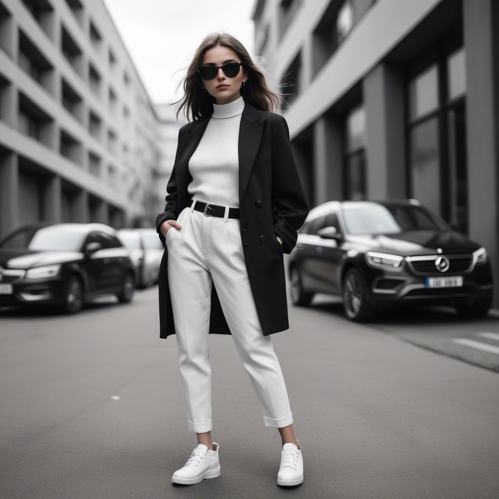 A stunning image of fashionable girl in a trendy monochrome outfit.