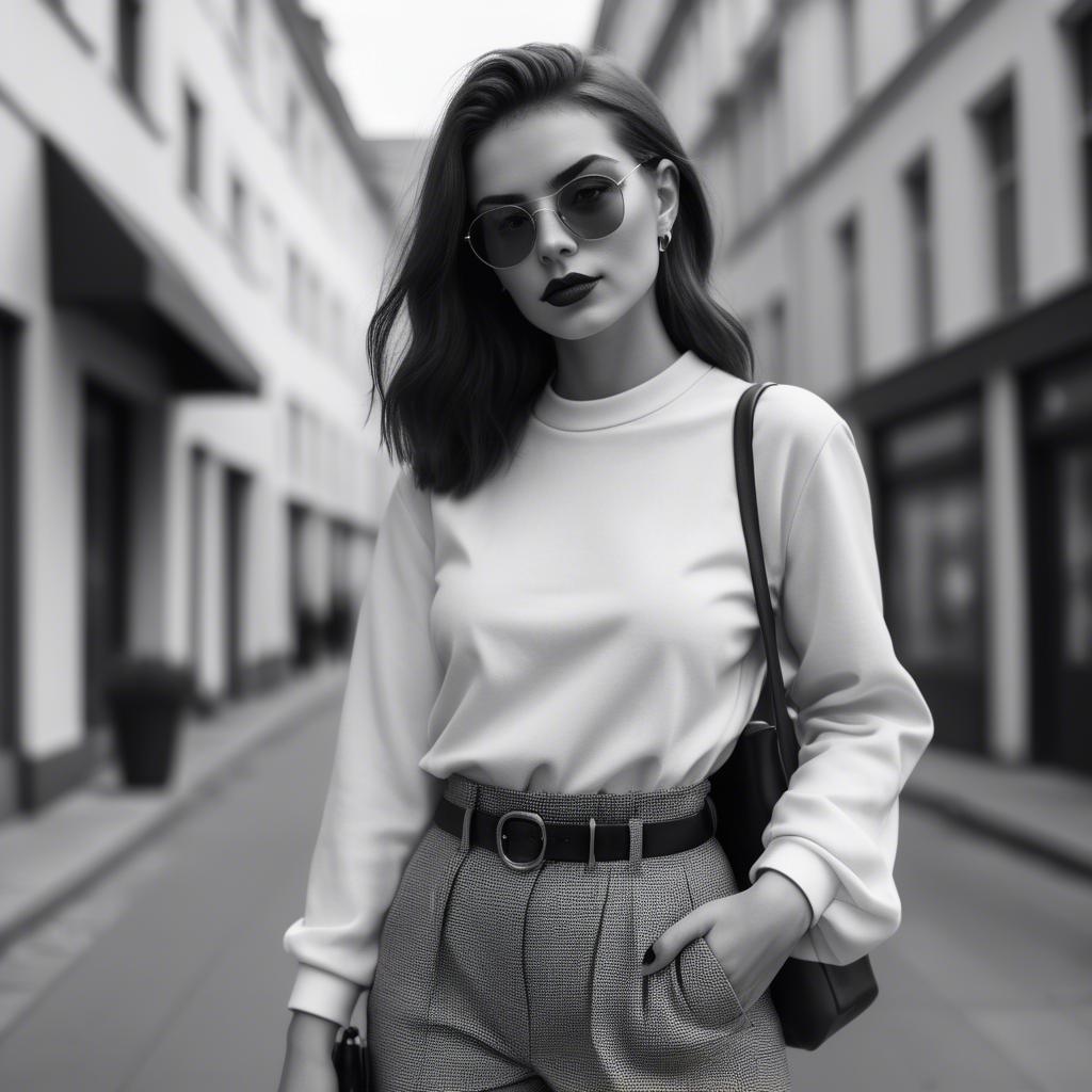 A stunning image of fashionable girl in a trendy monochrome outfit.