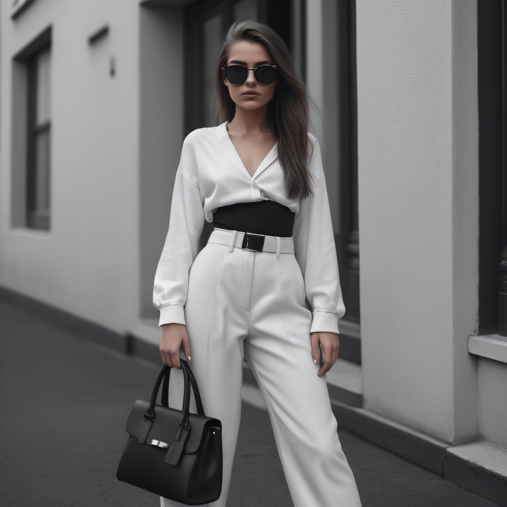 A stunning image of fashionable girl in a trendy monochrome outfit.