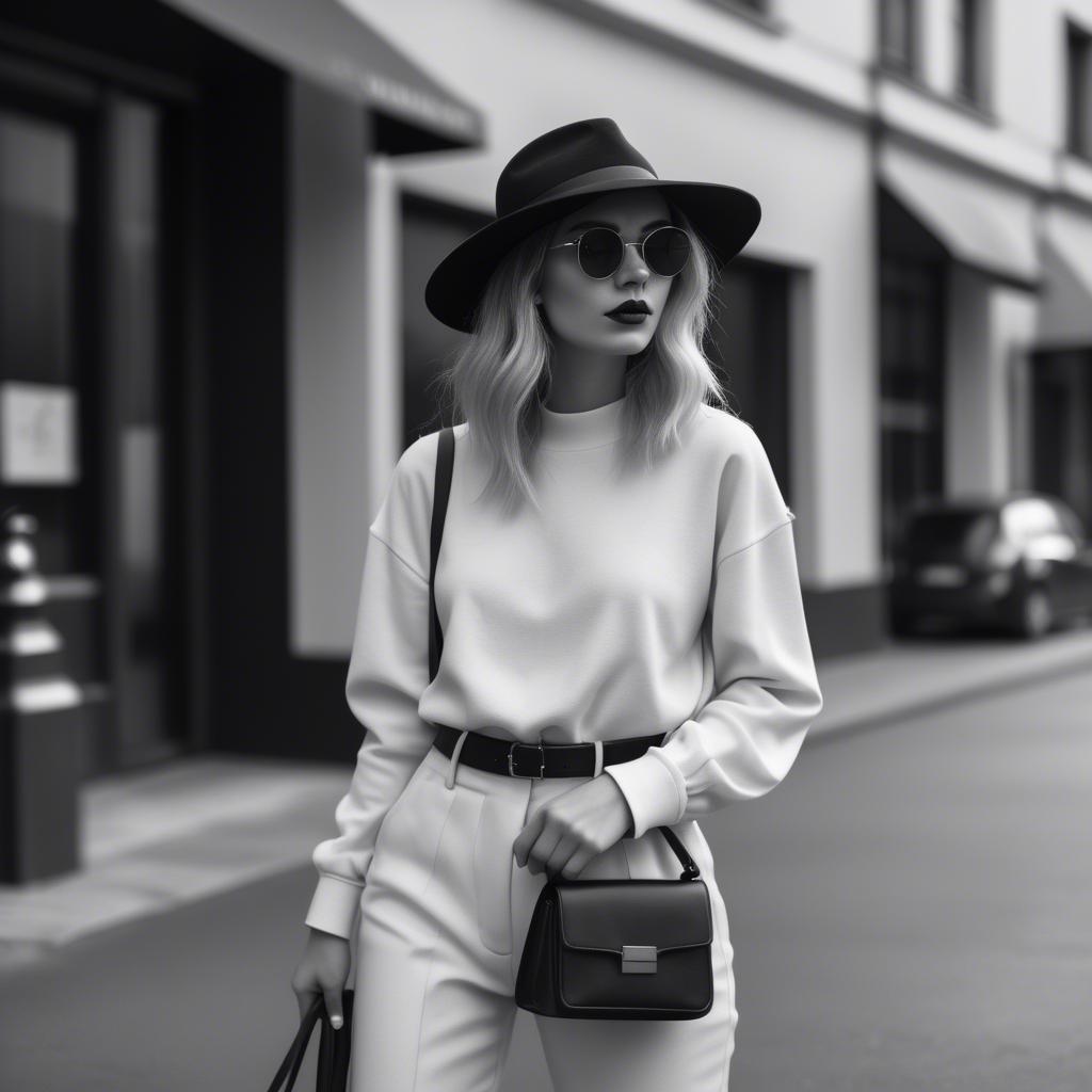 A stunning image of fashionable girl in a trendy monochrome outfit.