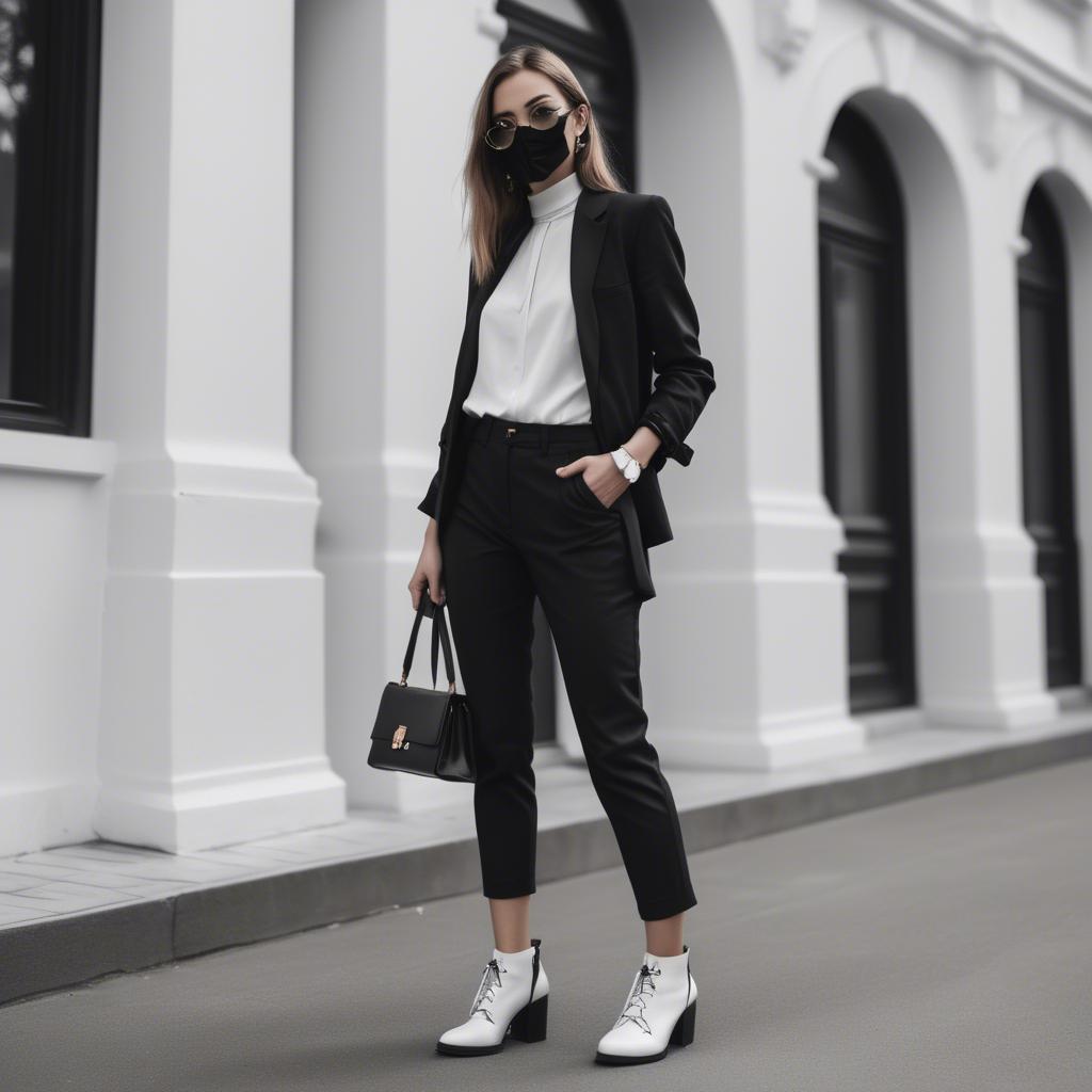 A stunning image of fashionable girl in a trendy monochrome outfit.