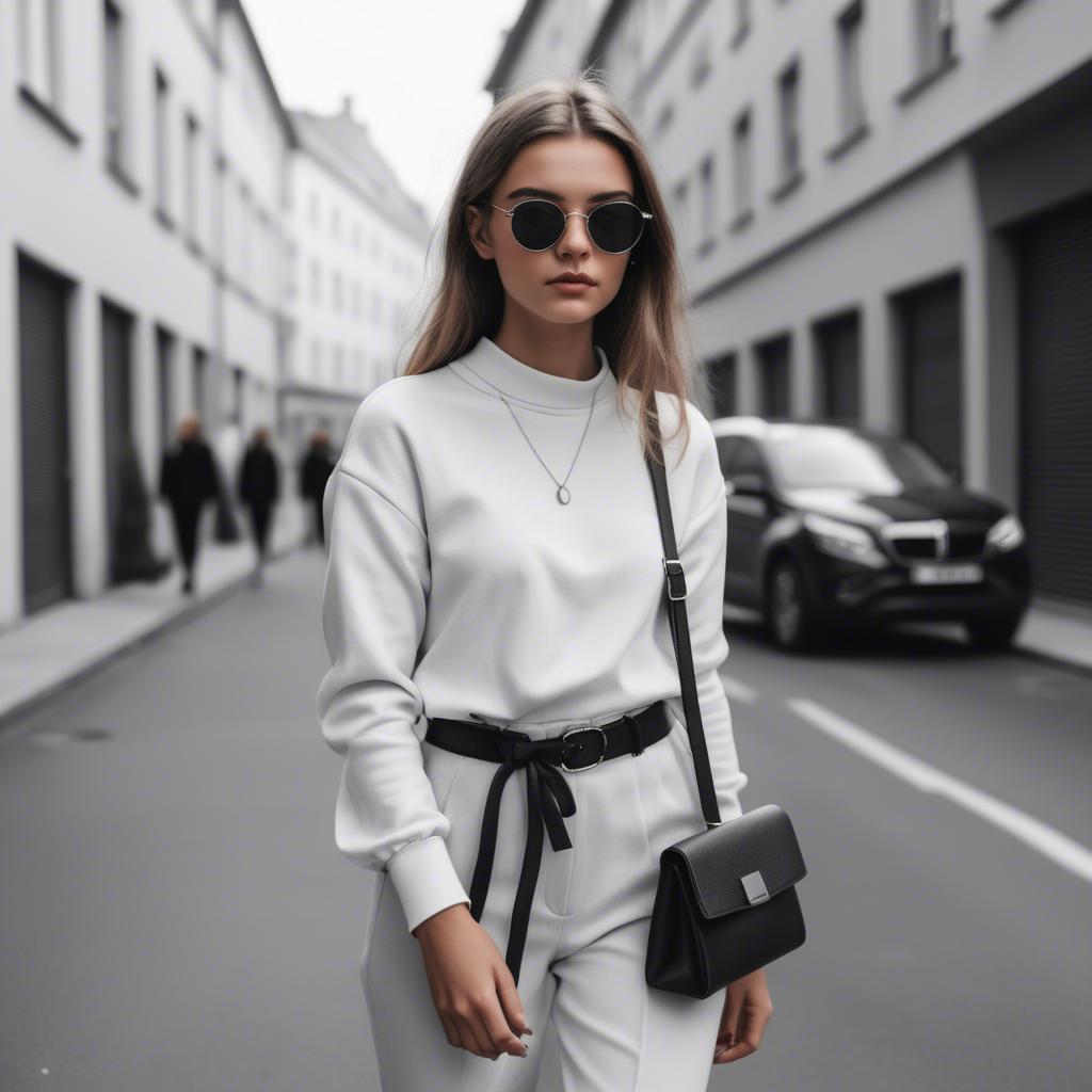 A stunning image of fashionable girl in a trendy monochrome outfit.