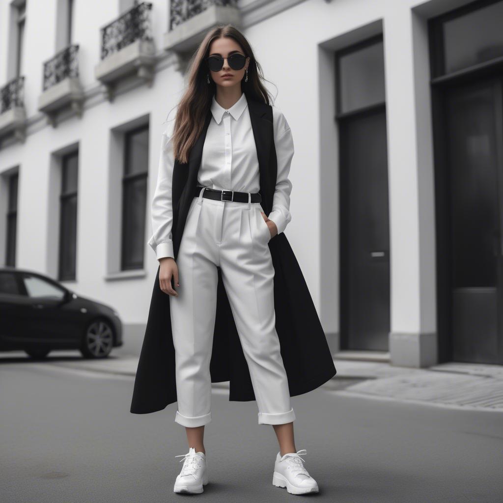 A stunning image of fashionable girl in a trendy monochrome outfit.