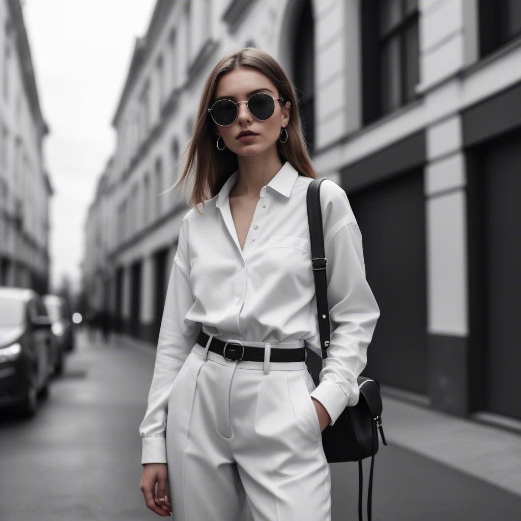 A stunning image of fashionable girl in a trendy monochrome outfit.