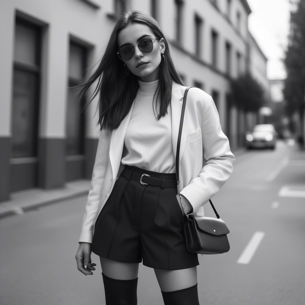 A stunning image of fashionable girl in a trendy monochrome outfit.