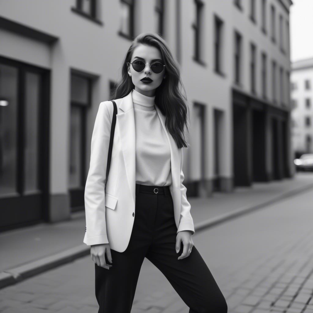 A stunning image of fashionable girl in a trendy monochrome outfit.