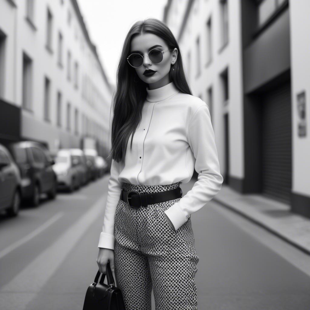 A stunning image of fashionable girl in a trendy monochrome outfit.
