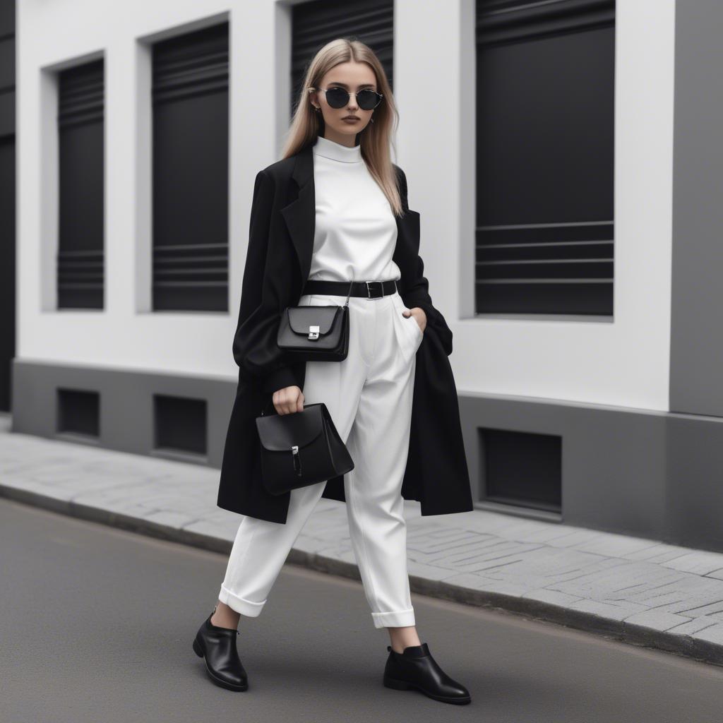 A stunning image of fashionable girl in a trendy monochrome outfit.