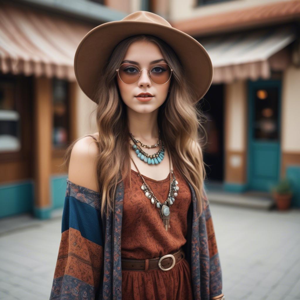 A stunning image of fashionable girl with a retro boho vibe.