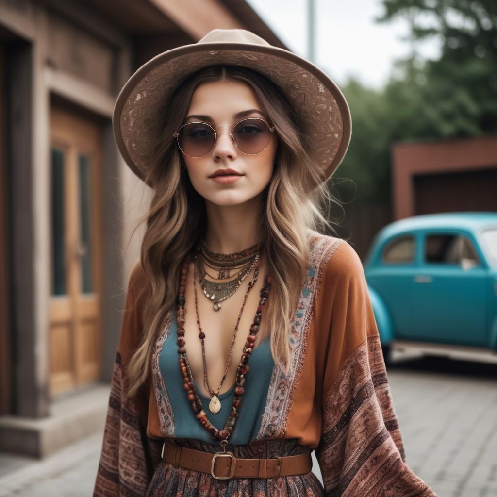 A stunning image of fashionable girl with a retro boho vibe.