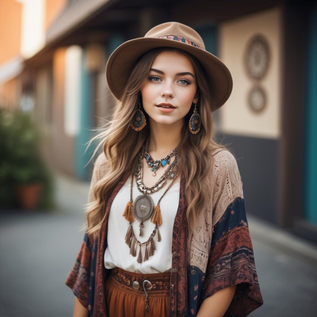 A stunning image of fashionable girl with a retro boho vibe.