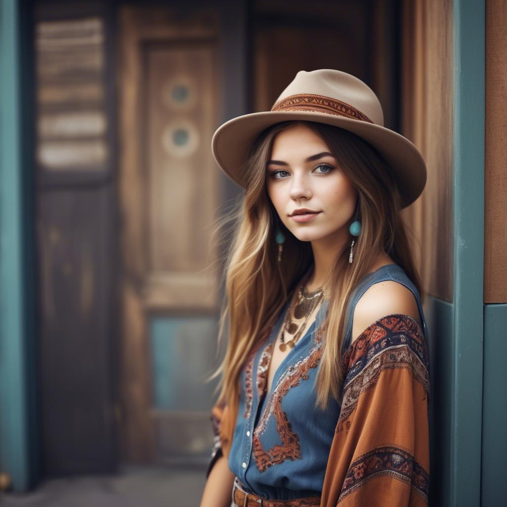 A stunning image of fashionable girl with a retro boho vibe.