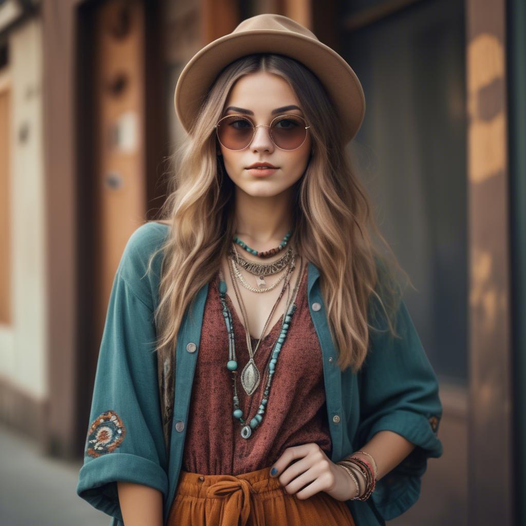 A stunning image of fashionable girl with a retro boho vibe.