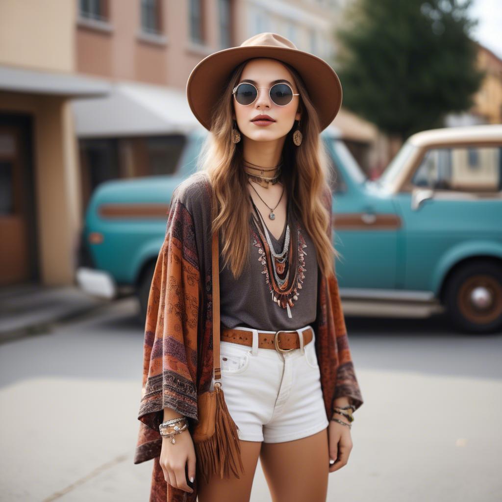 A stunning image of fashionable girl with a retro boho vibe.