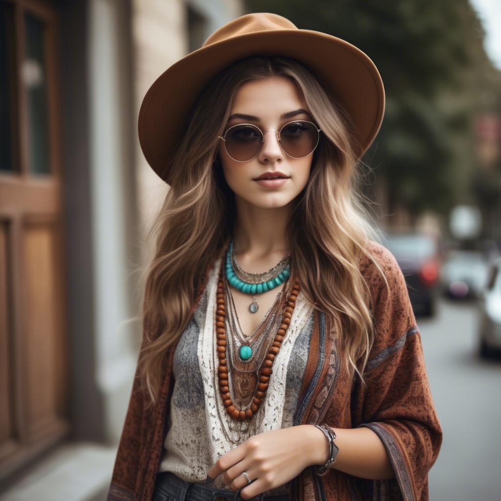 A stunning image of fashionable girl with a retro boho vibe.