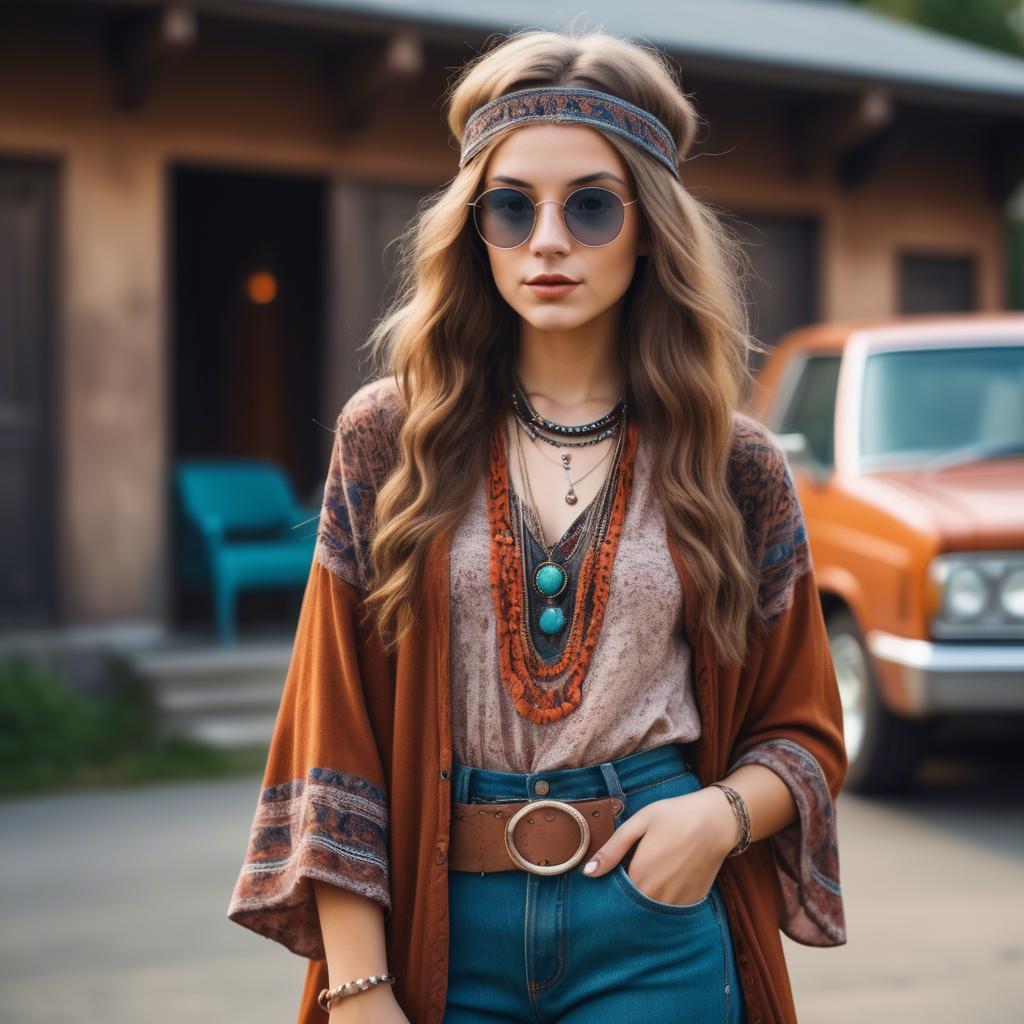 A stunning image of fashionable girl with a retro boho vibe.