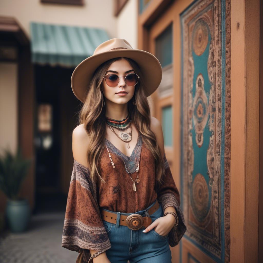A stunning image of fashionable girl with a retro boho vibe.